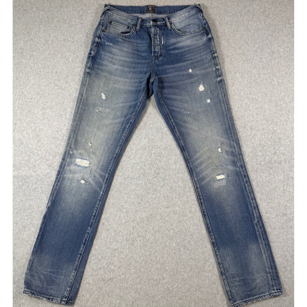 Y2K PRPS Denim Jeans Mens Blue Distressed Straight Leg Button Fly Size 30‎